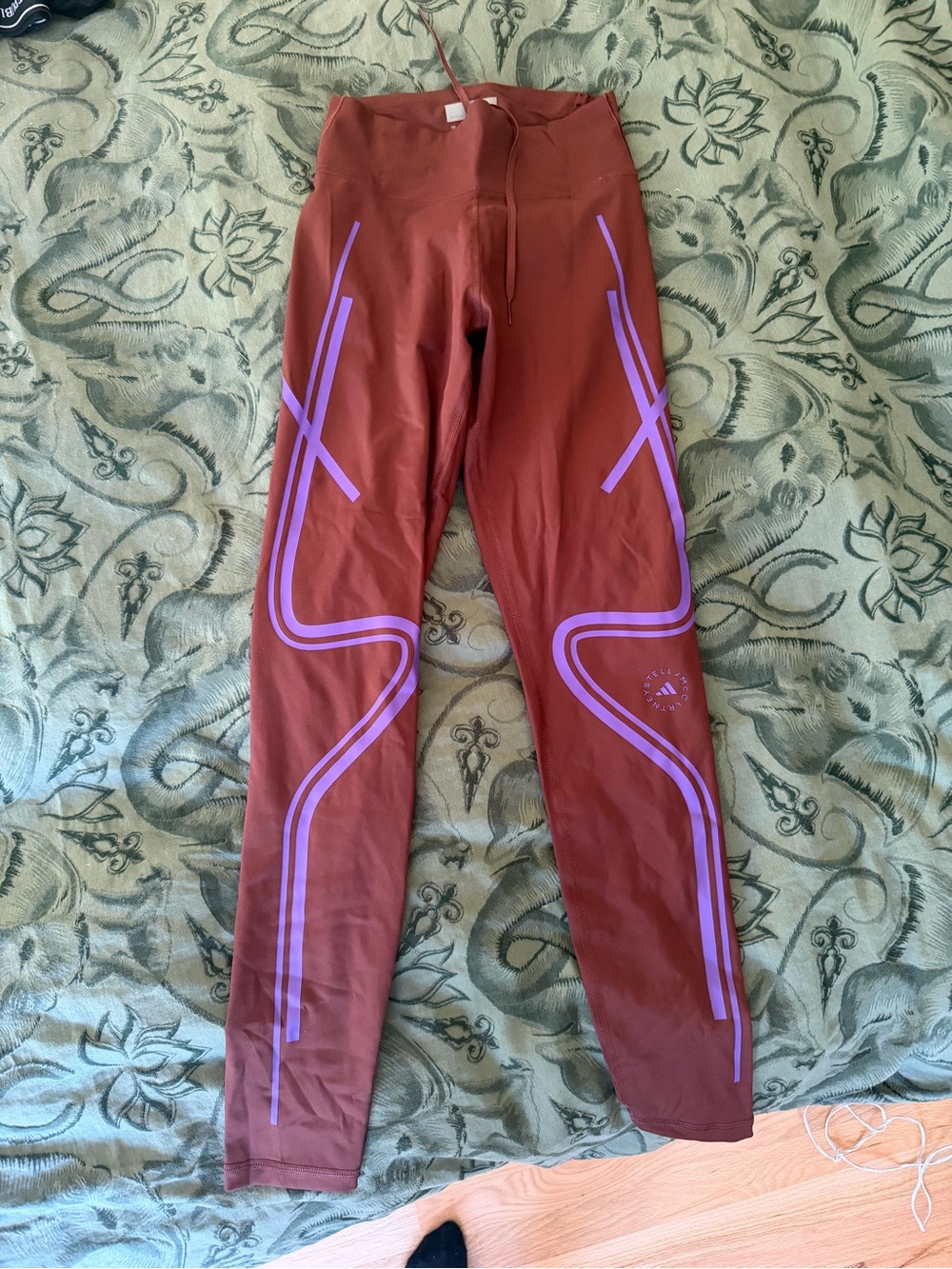 Stella MccartneyxAdidas Red Leggings with Lavender Stripe Accents